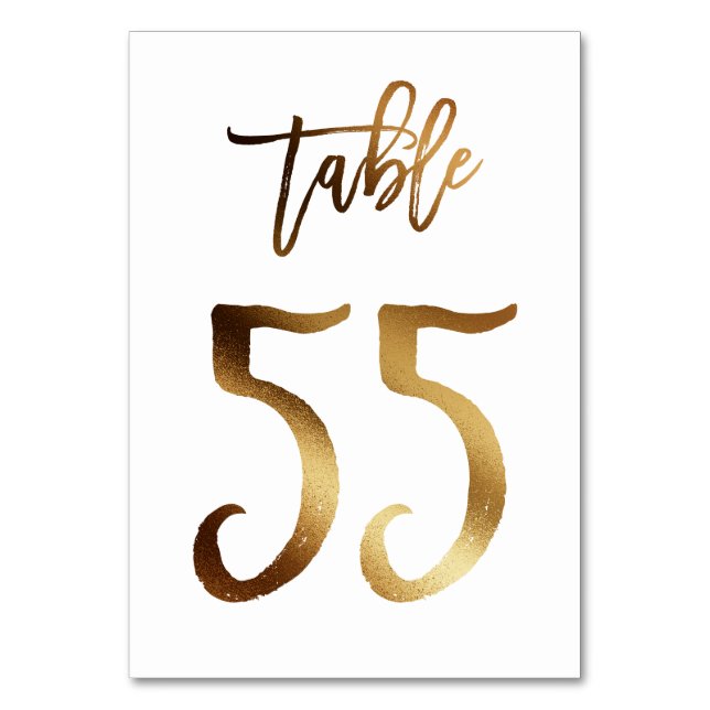 Gold foil chic wedding table number | Table 55 (Front)