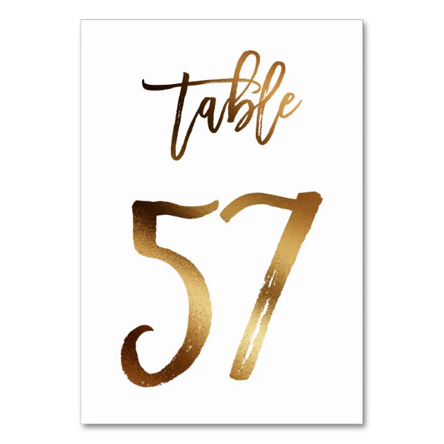 Gold foil chic wedding table number | Table 57 (Front)