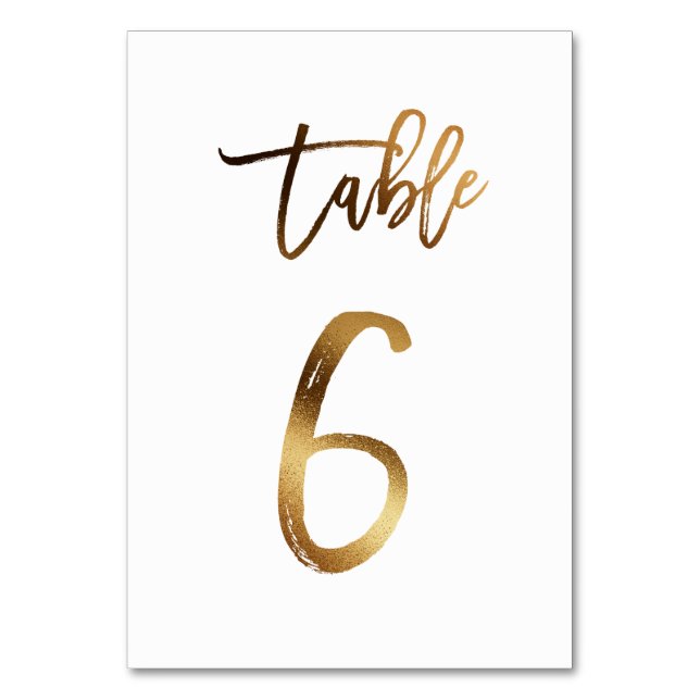 Gold foil chic wedding table number | Table 6 (Front)
