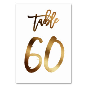 Gold foil chic wedding table number   Table 60