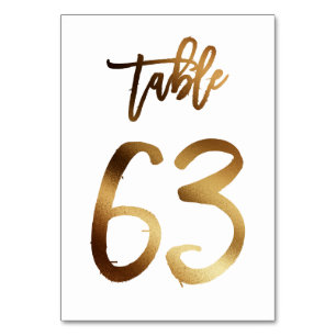 Gold foil chic wedding table number Table 63