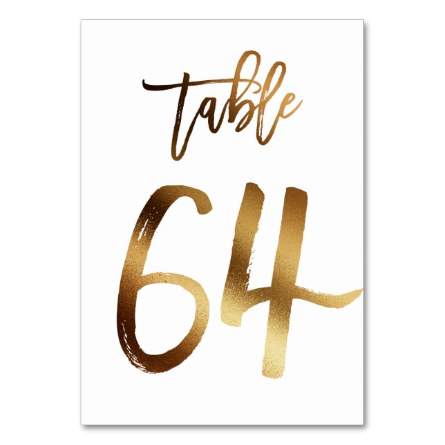 Gold foil chic wedding table number | Table 64 (Front)