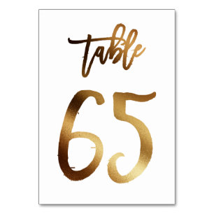Gold foil chic wedding table number Table 65