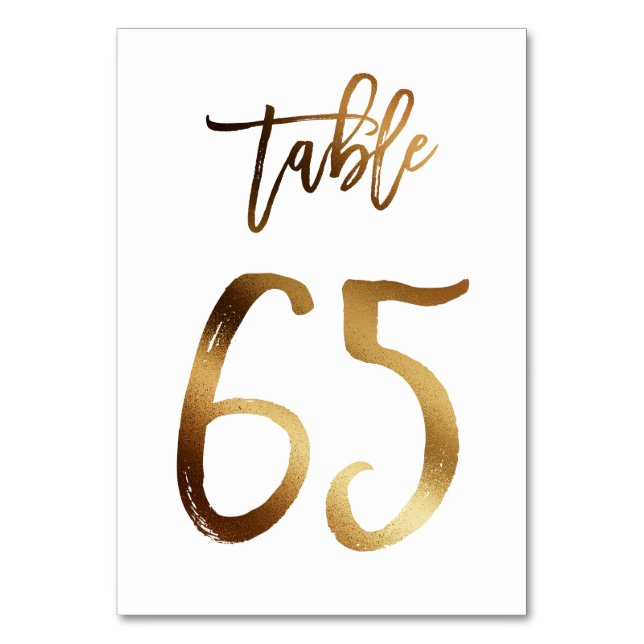 Gold foil chic wedding table number | Table 65 (Front)