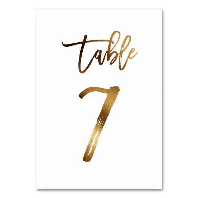 Gold foil chic wedding table number | Table 7 (Front)