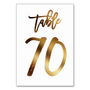 Gold foil chic wedding table number   Table 70