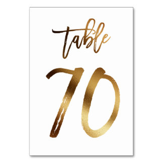 Gold foil chic wedding table number | Table 70