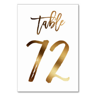 Gold foil chic wedding table number | Table 72