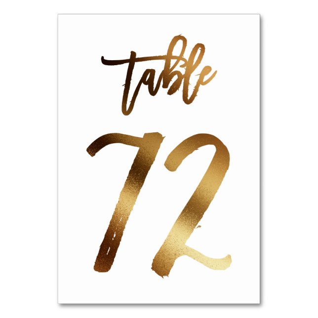 Gold foil chic wedding table number | Table 72 (Front)