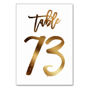 Gold foil chic wedding table number   Table 73