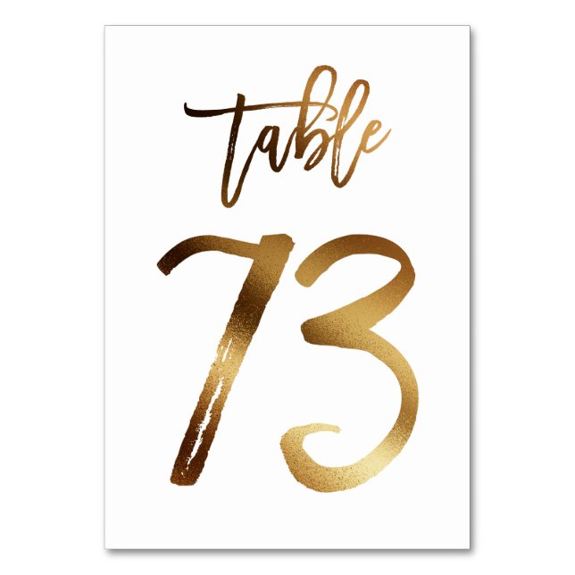 Gold foil chic wedding table number | Table 73 (Front)
