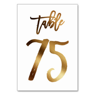 Gold foil chic wedding table number   Table 75