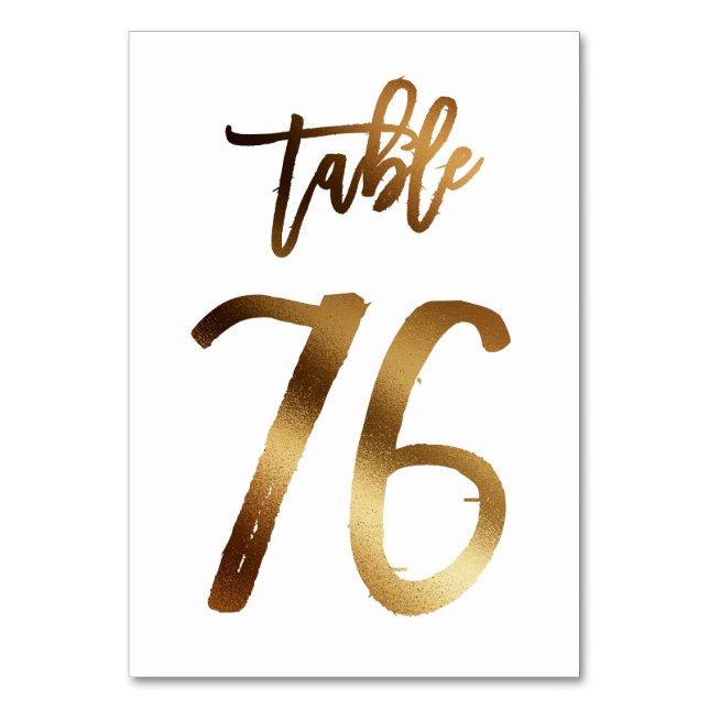 Gold foil chic wedding table number | Table 76 (Front)