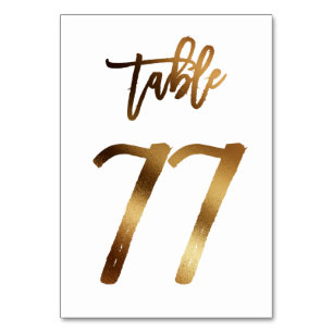 Gold foil chic wedding table number   Table 77