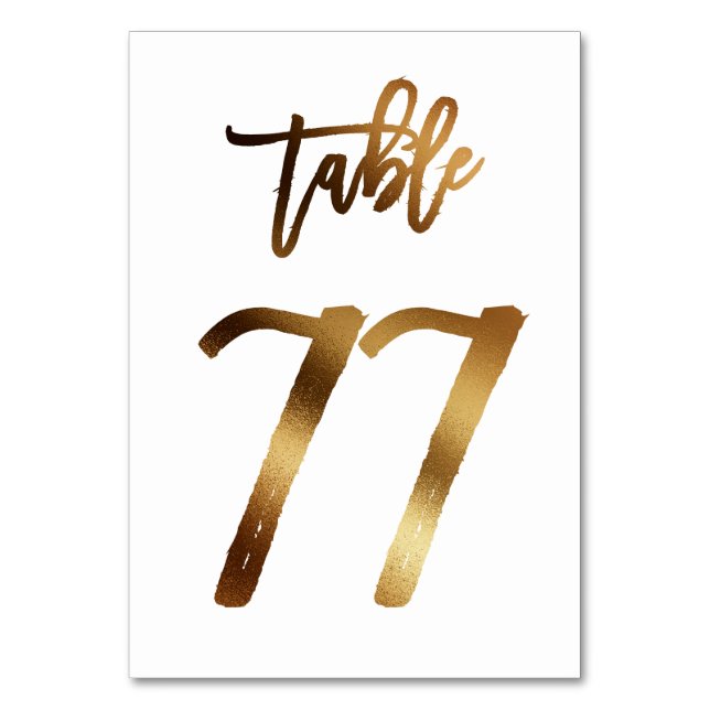 Gold foil chic wedding table number | Table 77 (Front)