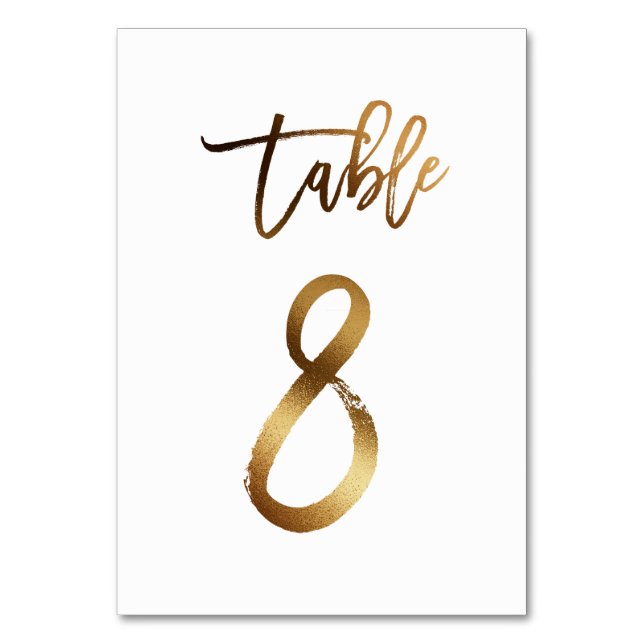 Gold foil chic wedding table number | Table 8 (Front)