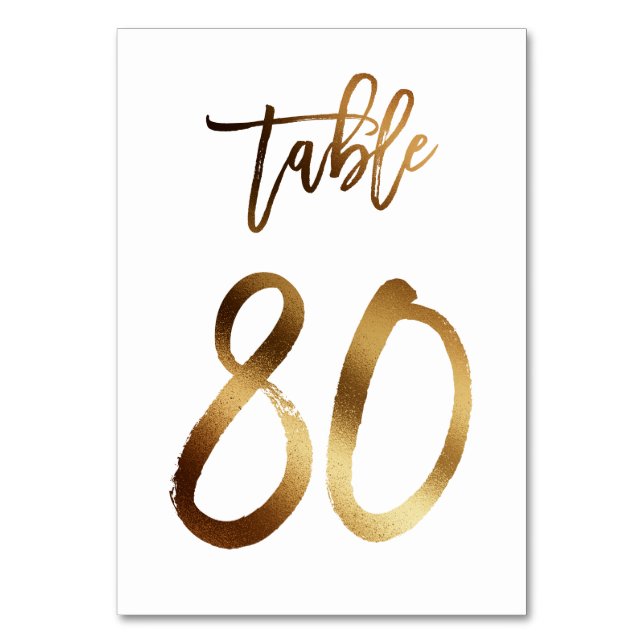 Gold foil chic wedding table number | Table 80 (Front)