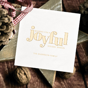 Gold Foil Christmas Holiday Joyful Typography Napkins