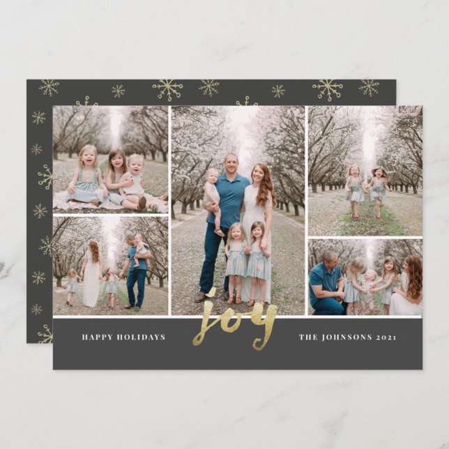 Gold Foil Christmas Joy Collage Flat Holiday Card (Front/Back)