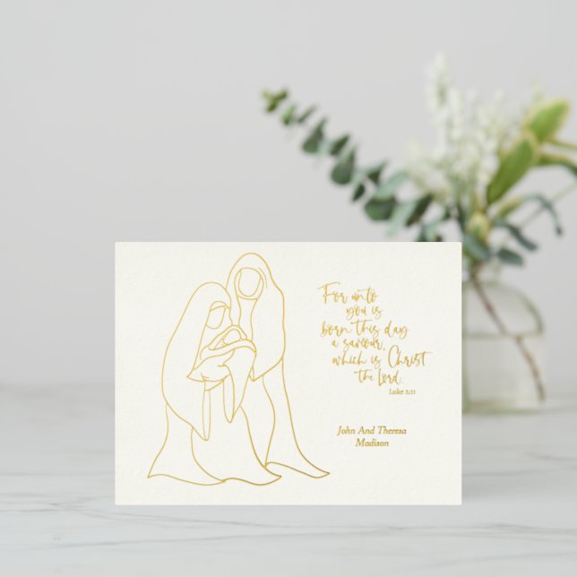 Gold Foil Christmas Nativity Post Card (Standing Front)