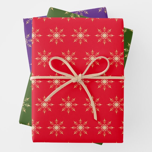 Gold Foil Christmas Snowflake Wrapping Paper Sheet (In situ)