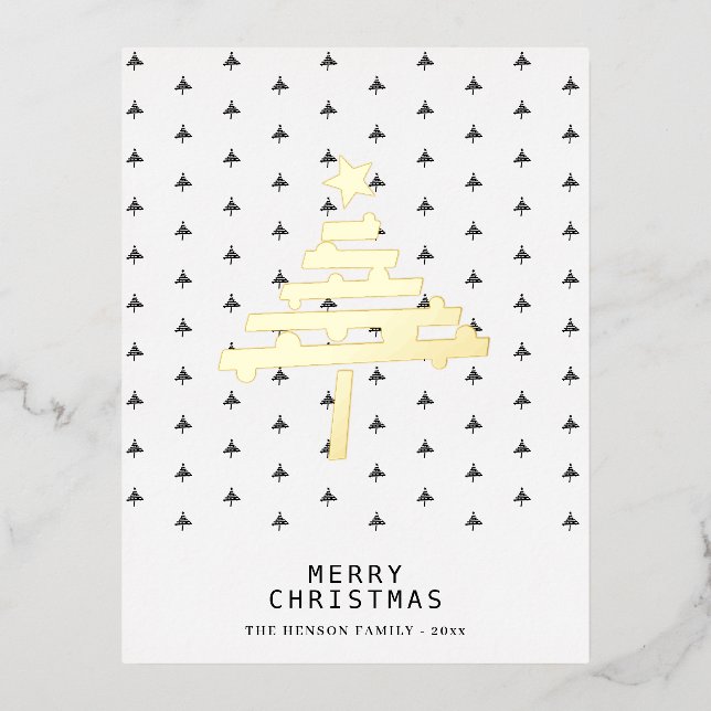 Gold Foil Christmas Tree Pattern Minimalist Foil Holiday Postcard (Front)