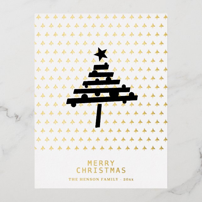 Gold Foil Christmas Tree Pattern Minimalist  Holiday Postcard (Front)