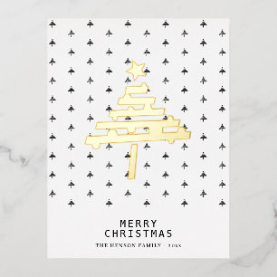 Gold Foil Christmas Tree Pattern Minimalist Holiday Postcard