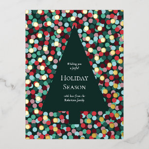 Gold Foil Christmas Tree with Confetti Dot Border Holiday Postcard