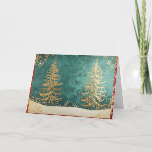 Gold Foil Christmas Tree with Snowflakes Card