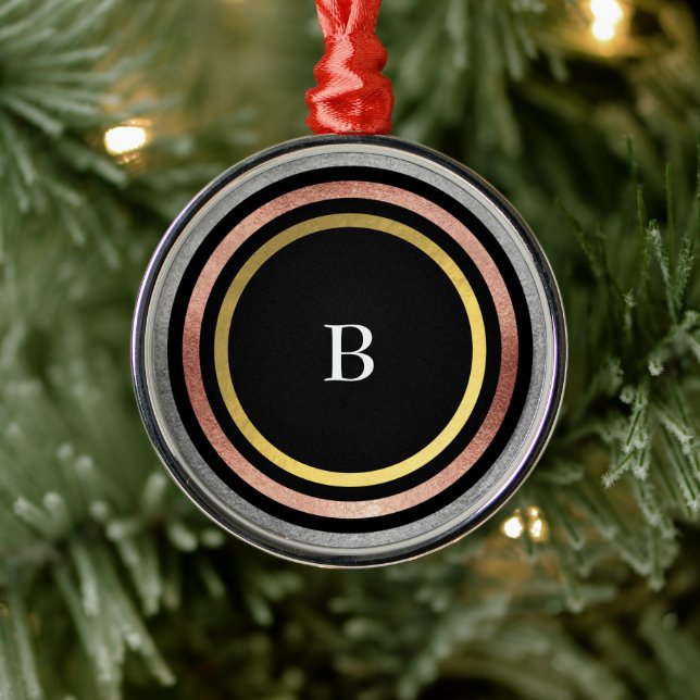 Gold Foil Circle Monogram Metal Ornament (Tree)