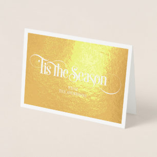 Gold Foil Classic Tis The Season Holiday Card
