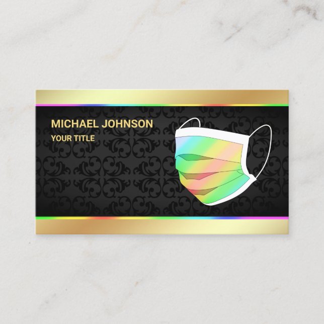 Gold Foil Colourful Rainbow Face Mask Business Card (Front)
