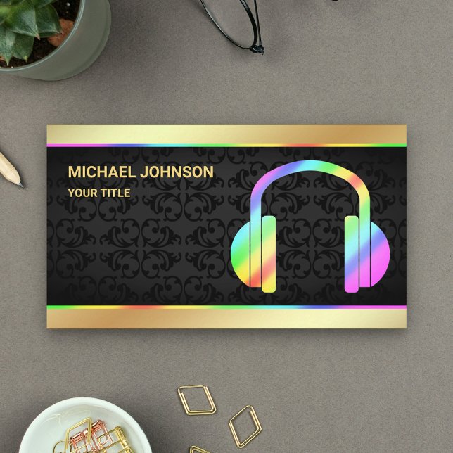 Gold Foil Colourful Rainbow Headphones Music DJ Business Card (Creator Uploaded)