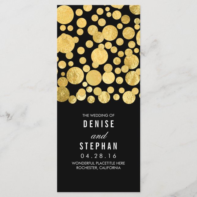 Gold Foil Confetti Black Wedding Programs (Front)