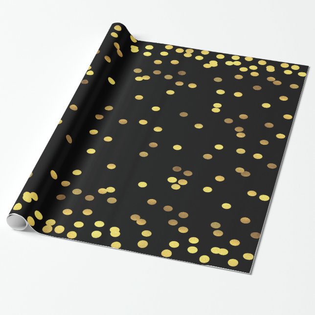 Gold Foil Confetti Black Wrapping Paper (Unrolled)