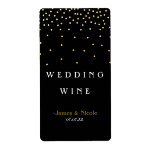 Gold Foil Confetti Dots Elegant Black Wine Label
