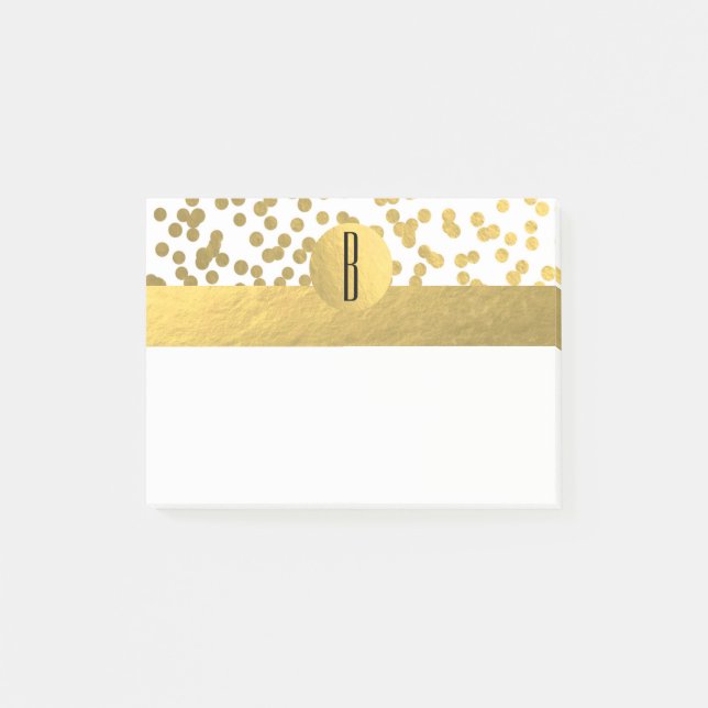 Gold Foil Confetti Dots Glam Modern Monogram Post-it Notes (Front)