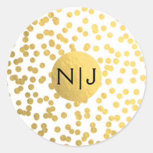 Gold Foil Confetti Dots Glam Modern Wedding Favour Classic Round Sticker