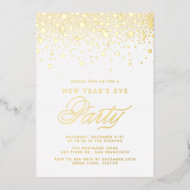 Gold Foil Confetti Dots New Year's Eve Party (Front)