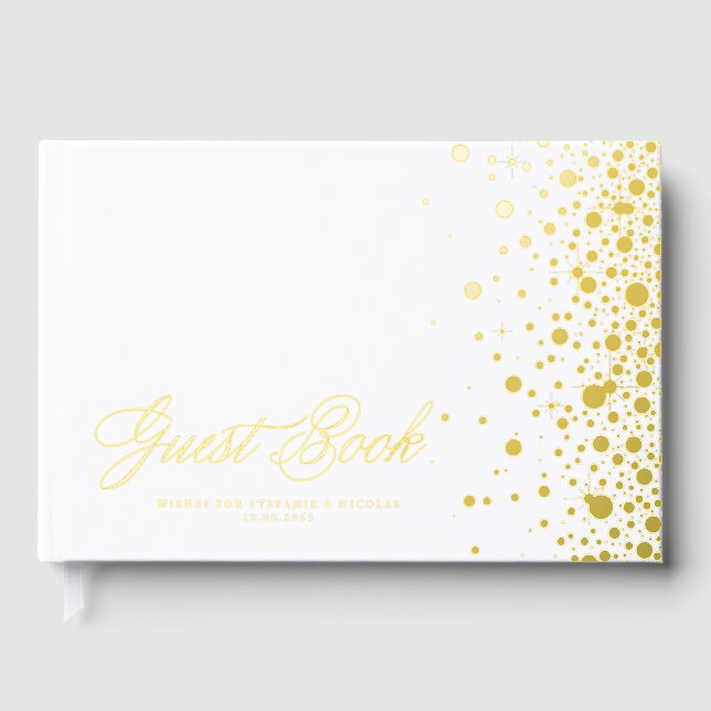 Gold Foil Confetti Dots Wedding Guest Book (Front)