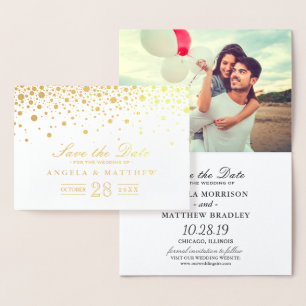 Gold Foil Confetti Dots Wedding Save the Date Card