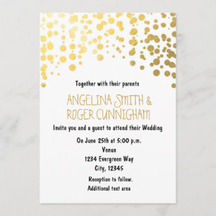 Gold Foil Confetti Dots White Wedding Invitation
