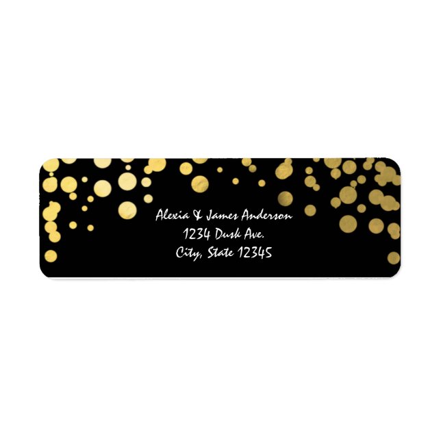 Gold Foil Confetti Elegant Black Address Labels (Front)