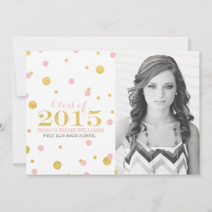 Gold Foil Confetti Graduation Invitations Blush