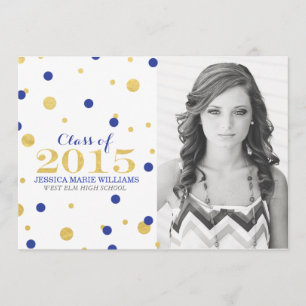 Gold Foil Confetti Graduation Invitations Navy