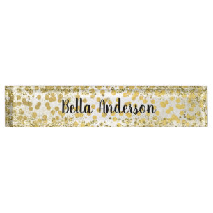Gold Foil Confetti Modern Chic Glitter Glam Trendy Nameplate