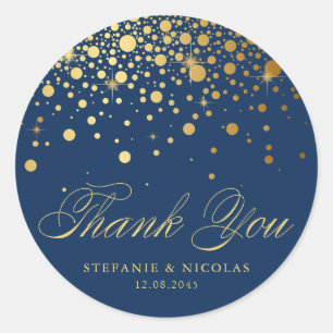Gold Foil Confetti Navy Blue Wedding Thank You Classic Round Sticker
