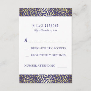 Gold Foil Confetti Navy Wedding RSVP Cards
