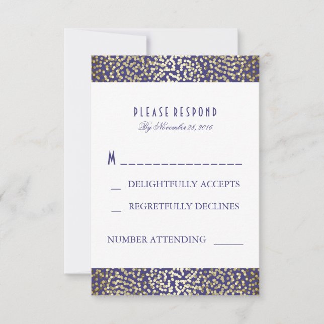 Gold Foil Confetti Navy Wedding RSVP Cards (Front)